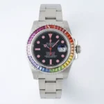 Rolex Submariner Rainbow Bezel Watch – Black Dial with Pink Markers, 40mm Stainless Steel Case