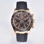 Rolex Daytona Watch with Black Rubber Strap, Brown Dial, and Exquisite