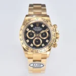 Rolex Daytona Watch – Black Enamel Dial with Moissanite Stones