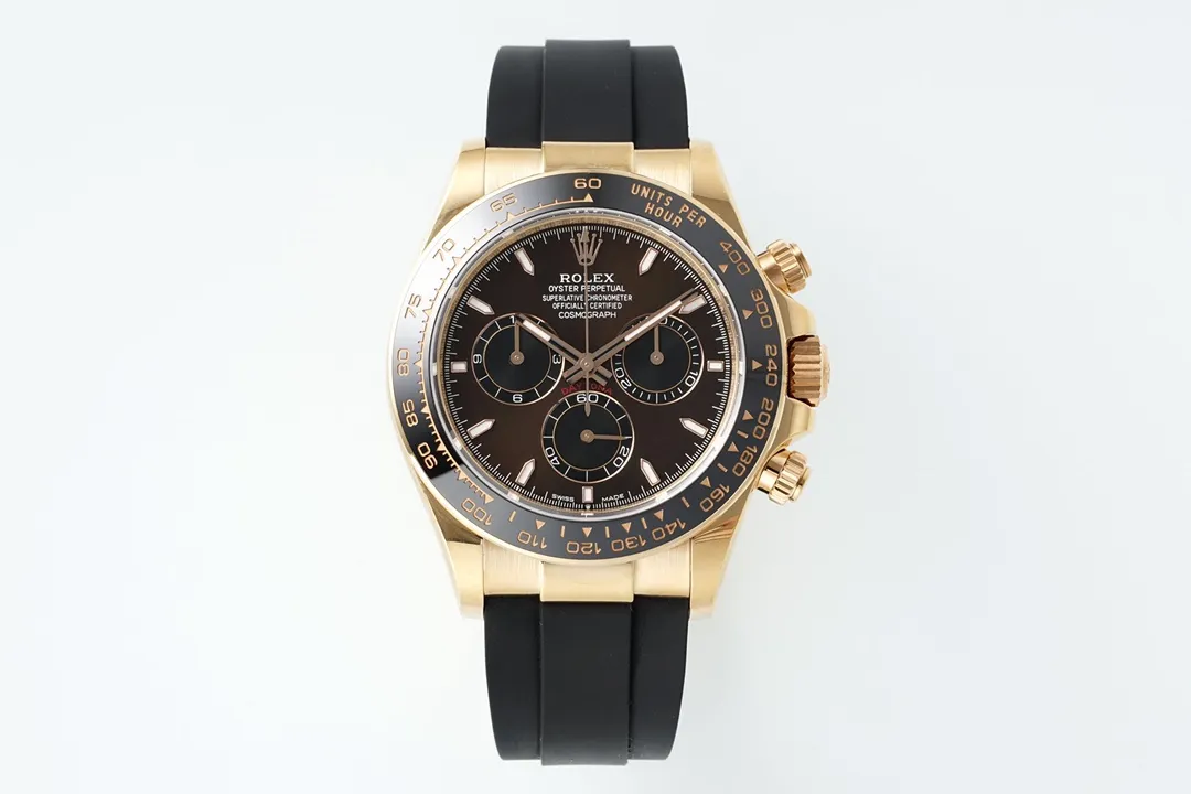 src_0-217.webp Rolex Daytona Watch – Gold with Black Dial and Rubber Strap – Limited Stock - Image 1
