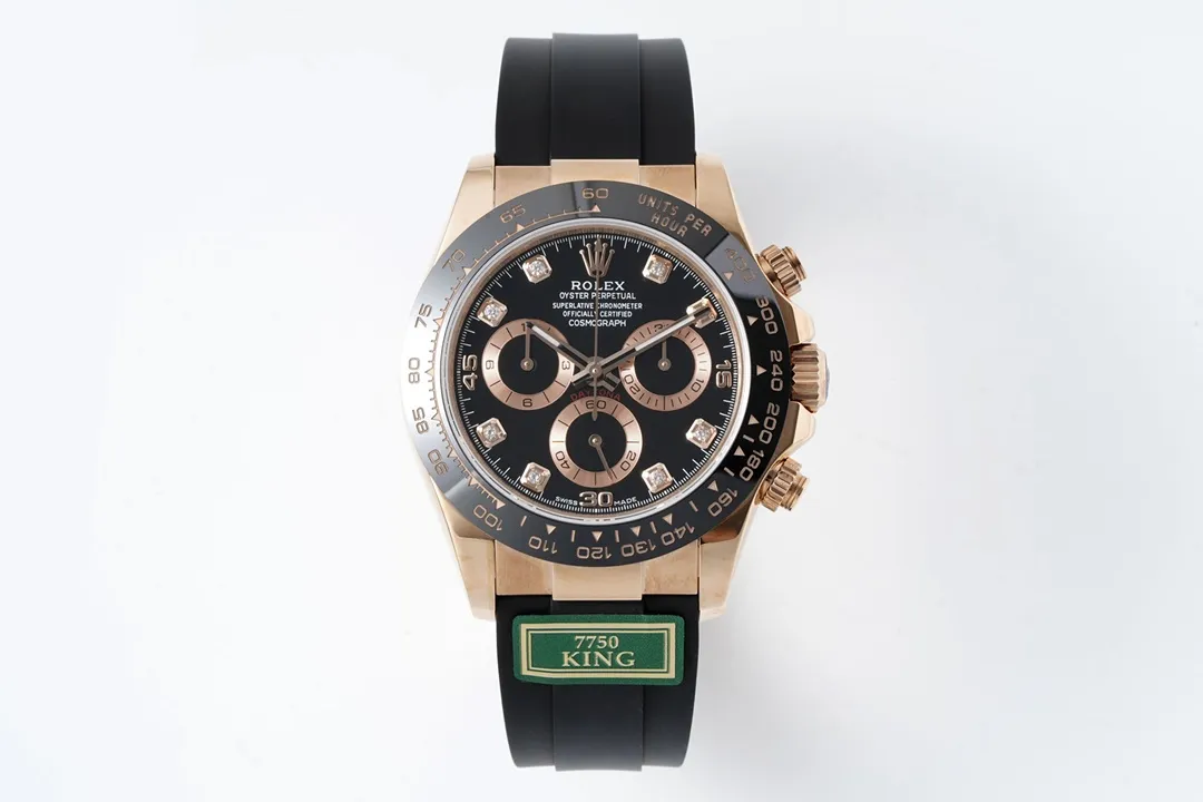 src_0-220.webp Rolex Daytona Rose Gold Black Dial Rubber Strap - Image 1