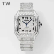 Cartier Santos Full Diamond Watch Silver