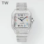 Cartier Santos Full Diamond Bezel Silver Watch