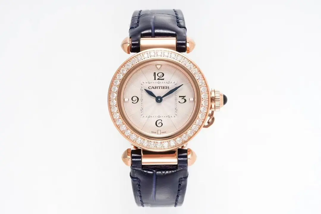 src_0-45.webp Cartier Pasha de Cartier 30mm Rose Gold Blue Leather - Image 1