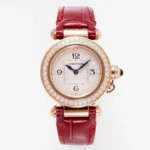 Cartier Pasha de Cartier Ladies Watch Rose Gold Red Leather Strap