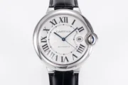 Cartier Ballon Bleu 42mm Silver Black Leather - Image 8