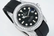 Rolex Yacht-Master 42mm Black Dial Diamond Bezel Rubber Strap Watch - Image 2