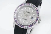 Rolex Yacht-Master 42mm Platinum Case Watch with Diamond & Amethyst Bezel and Black Rubber Strap - Image 2