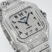 Cartier Santos Full Diamond Watch Silver - Image 8