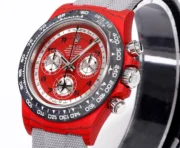 Rolex Daytona Carbon Fiber Night Glow Case Watch – Red Dial, Grey Strap - Image 3