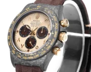 Rolex Daytona Carbon Fiber Custom Edition Watch – Black with Brown Strap - Image 3