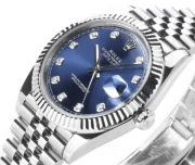 Rolex Datejust 41mm Watch – Silver with Blue Dial, Diamond Markers - Image 4