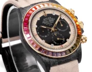 Rolex Daytona Custom Carbon Fiber Night Glow Case Watch – Black with Rainbow Bezel, Beige Strap - Image 4