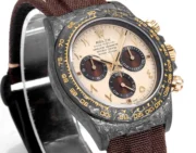 Rolex Daytona Carbon Fiber Custom Edition Watch – Black with Brown Strap - Image 4