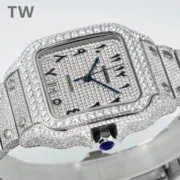Cartier Santos Full Diamond Watch Silver - Image 7