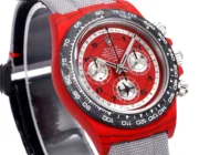 Rolex Daytona Carbon Fiber Night Glow Case Watch – Red Dial, Grey Strap - Image 8